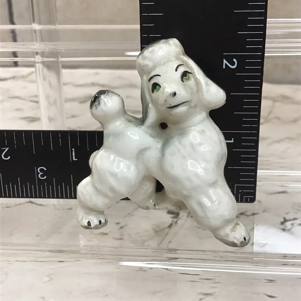 Vintage Porcelain Poodle Figurine‎ White Puppy Dog Green Eyes Approx 2